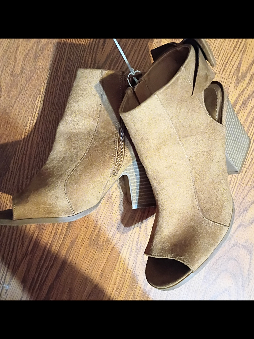 C Brown Suede Peep-Toe Ankle Booties with Back Bow